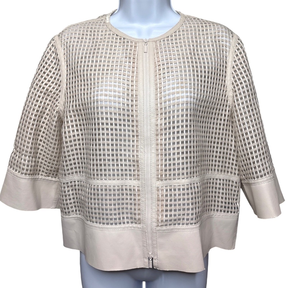 Lafayette 148 New York Beige Mesh Zip-Front Jacket